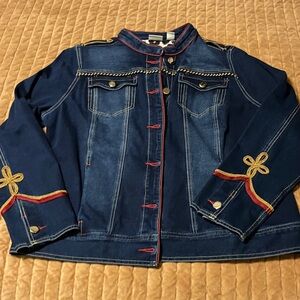 Stylish Blue Jean Jacket with Red Accents